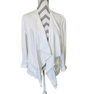 Free People Ivory Linen Blend Waterfall Raw Edge Jacket Large Boho Coastal Slub